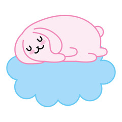 cute rabbit sleeping in the cloud vector illustration