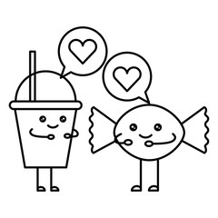 couple milkshake with candy and speech bubble kawaii character vector illustration design