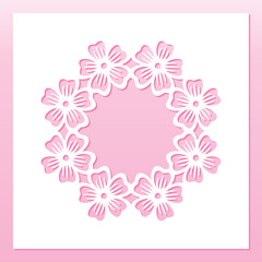 Openwork floral wreath. Laser cutting vector template for greeting cards.
