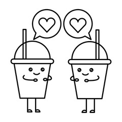 couple milkshake with speech bubble and heart kawaii character vector illustration design