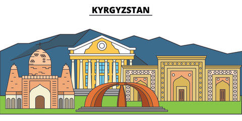 Kyrgyzstan. City skyline, architecture, buildings, streets, silhouette, landscape, panorama, landmarks, icons. Editable strokes. Flat design line vector illustration concept © iconsgraph