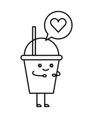 milkshake with speech bubble and heart kawaii character vector illustration design
