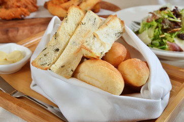 Basket of freshly baked dinner bread