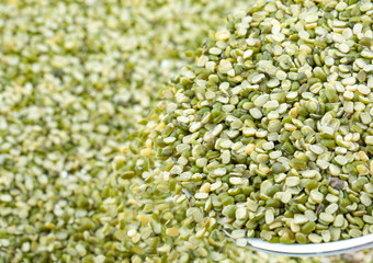 Split Mung Bean Lentils Also Know as Mungbean, Green Moong Bean, Mung Gram, Vigna Radiata, Green Gram, Golden Gram Legumes, Moong Bean, Moong Dal, Green Bean or Mung Daal.