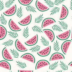Fototapeta na wymiar Summertime seamless pattern. Watermelone cute background.