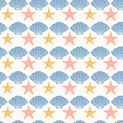 Shell and star fish seamless background