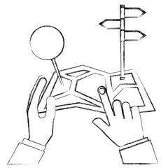 paper map navigation in hands pointing place vector illustration