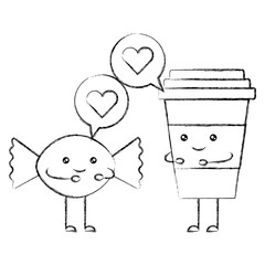 kawaii coffee cup and candy talking cartoon vector illustration