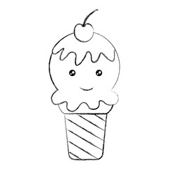 kawaii ice cream happy fruit cartoon vector illustration