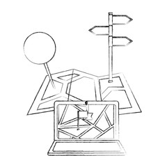 laptop map gps navigation pin markers vector illustration