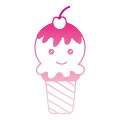 ice cream with smile and cherry fruit kawaii character vector illustration design