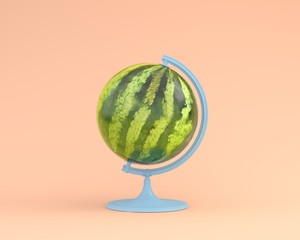 Business concepts : Globe sphere orb watermelon concepts on pastel orange background. minimal idea food and fruit concept. Idea creative to advertising marketing communications.