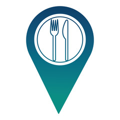 pin pointer location with restaurant sign vector illustration design