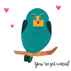 Illustration of the blue owl with envelope