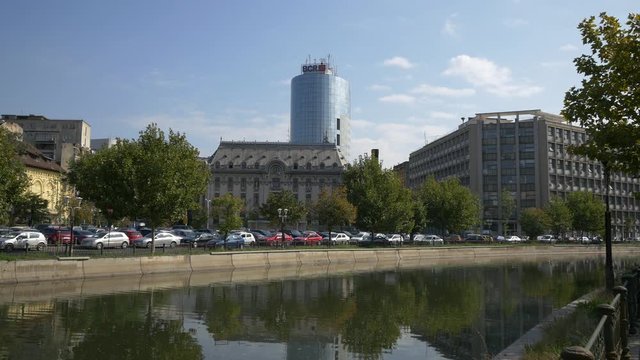 Dambovita river and the BCR Bank headquarters 