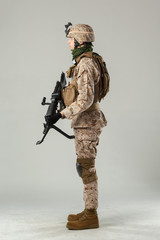 Soldier in camouflage holding rifle