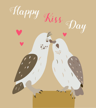 Postcard With Kissing Owls For Kiss Day