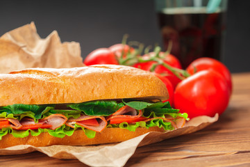 sandwich on a wooden table