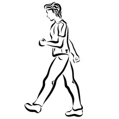 Fototapeta premium Going young man, black lines