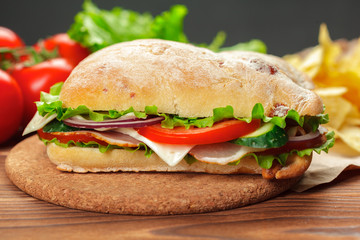 sandwich on a wooden table