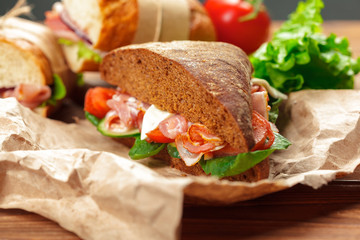 sandwich on a wooden table