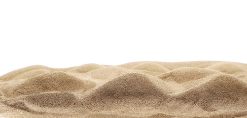 Desert sand dune isolated on white background, side view