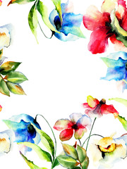 Template for greeting card  with stylized flowers