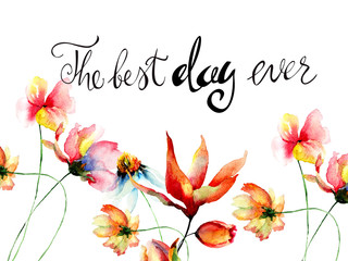 Decorative summer flowers with title the best day ever