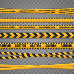 Police line do not cross. Caution lines isolated. Warning tapes. Danger signs. Vector illustration