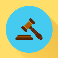 Judge gavel icon. Vector illustration in flat style with long shadow