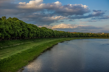 beautiful green city view from bridge  with river and park