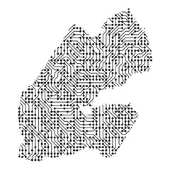 Abstract schematic map of Djibouti from the black printed board, chip and radio component of vector illustration