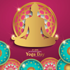 Fototapeta na wymiar International Yoga Day vector illustration banner, brochure and poster design. June 21st celebrates world yoga day