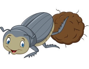 Dung Beetle with a Big Ball of Poop Cartoon