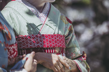 鮮やかな着物をきた女性の後ろ姿