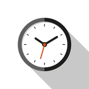 Clock icon in flat style, round timer on white background. Business watch. Vector design element for you project