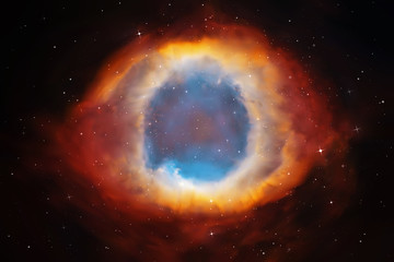 Naklejka premium Ilustracja wektorowa z mgławicy Helix. Mgławica planetarna w przestrzeni kosmicznej. Abstrakcjonistyczny kolorowy tło