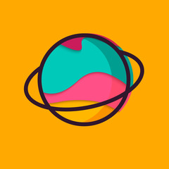 Colorful vibrant fantastic planets isolated on universe background in modern trendy cartoon design style. Vector EPS10