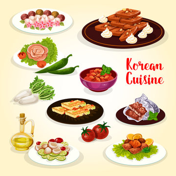 Korean food icon with dishes of Asian cuisine