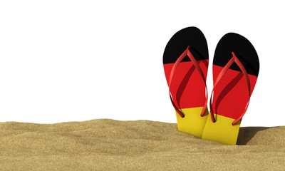 Germany flag flip flop sandals on a white background. 3D Rendering