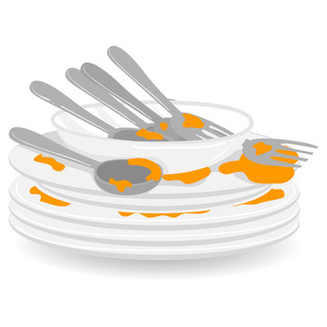 Illustration Of Stack Of Dirty Plates With Spoon And Fork