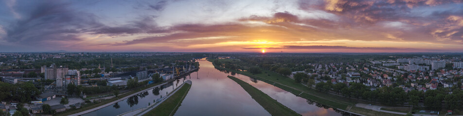 Aerial view on sunset in Wroclaw