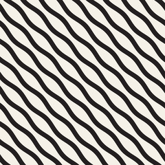 Vector seamless black and white wavy lines pattern. Abstract geometric background design.