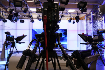 Television camera. Video camera-recording show in TV Studio-focus on camera