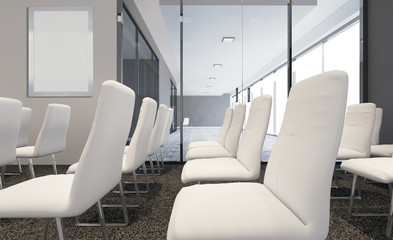 Modern meeting room. 3D rendering.. Blank paintings