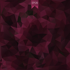 Vector abstract background in low poly style with badge. Polygonal template of vinous rumpled triangles. All isolated and layered