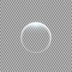 Transparent glass sphere with glares and highlights. Vector illustration with transparencies, gradient and effects. Realistic glossy orb, water soap bubble, white pearl.