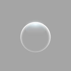 Transparent glass sphere with glares and highlights. Vector illustration with transparencies, gradient and effects. Realistic glossy orb, water soap bubble, white pearl.