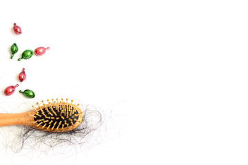 Hair loss, hair fall everyday serious problem, on white background.