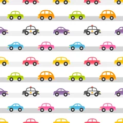 Fototapete Autorennen Nahtloses Muster mit bunten Autos auf der Straße